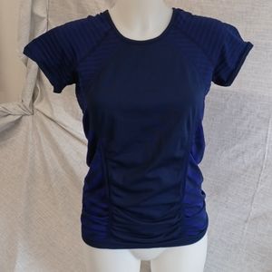 Athleta Blue Athletic Short Sleeve Top Speedlight Stretch Ruched Womens Sz M